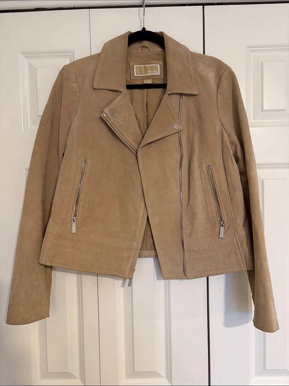 Michael Kors Tan Leather Moto Jacket - Size L